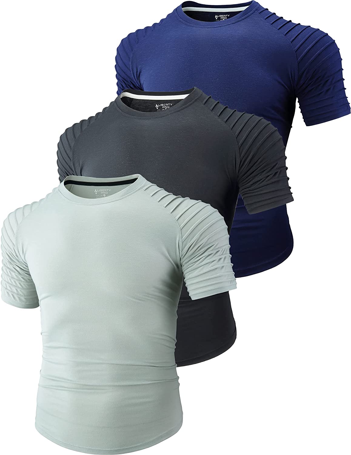 Liberty Imports 3-Pack Men's Pleated Sleeve Muscle Workout T Shirts - Image 7